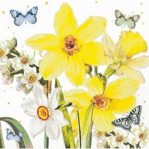 Kal-Lot De 20 Petites Serviettes De Cocktail Jonquilles En Bleu - D&eacute;coration De Table - Pour Printemps, P&acirc;ques, D&eacute;coupage - Technique De Serviette 25 X 25 Cm - Neuf