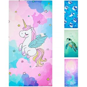 KAL-Serviette De Plage Licorne - 70 X 140 Cm Serviette De Bain Pour Filles, Rose Microfibre Drap De Plage Enfants, Séchage Rapide Ultra Absorbant Doux Couverture De Plage Piscine Voyage Natation - Neuf