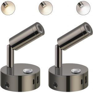 2pcs Lampe De Lecture Led 12v Camping-Car,Applique Murale Lampe De Lit Avec Interrupteur Touch Dimmable 3000k-6000k,Dc 12v-24v Avec Connecteurs Usb A+C Pour Bateau Voiture Van,Noir Brillant - Neuf