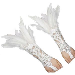Femme Plume Poignet Des Gants Pour Halloween Cosplay, De La Dentelle Mitaines Manchettes De Couleur Noir, Taille Unique - Neuf
