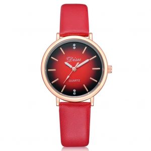 Disu Simple Rond Pu Casual Montre D'affaires Quartz Analogique Bracelet Robe Montre-Bracelet (Rouge) - Neuf