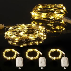 Kalanka-Lot De 3 Guirlandes Lumineuses Led Rechargeables Avec Minuterie 3m 30led, Bo&icirc;tier Piles Amovible, Ip65 &Eacute;tanche Pour Int&eacute;rieur/Ext&eacute;rieur, No&euml;l, Jardin, Mariage (Blanc Chaud) - Neuf