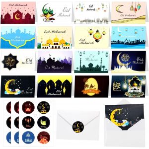Lot de Cartes de V?ux l'Aïd Mubarak, Joyeux l'Aïd al-Fitr Cartes de V?ux Musulmanes Islamiques Cartes pour Fournitures de Fête Aïd, 16 Eid Cadeaux Cartes avec 16 Enveloppes et 18 Autocollants - Neuf