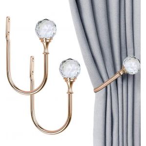 2 pièces rideaux en forme de U avec boules de cristal transparent pour décoration murale,cuivre - Neuf