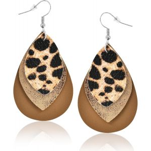 Kal-Boucles D'oreilles Imprimées Léopard, Boucles D'oreilles Léopard En Cuir, Boucles D'oreilles Bohême, Boucles D'oreilles Léopard Vintage Bohème, Boucle D'oreille Femme Pour Carnaval, Cosplay - Neuf