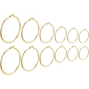 4/5/6 Paires Boucles D'oreilles Femme Acier Inoxydable, Creoles Or Argent Femme, Grandes Creole Créole Acier Inoxydable, Creoles 20/30/40/50/60/70mm - Neuf