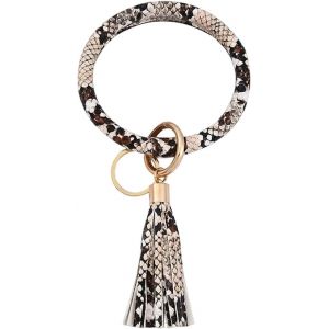 Kal-Porte Clés Rond En Cuir Synthétique Pour Femme Grand Bracelet Rond En Cuir Avec Pompon Porte Clés Marron Cobra Porte Clés Pour Clés De Voiture Usage Quotidien Pour Filles - Neuf