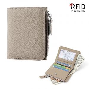 Petits Portefeuilles Rfid En Cuir Véritable Pour Femmes,Poche À Monnaie Zippée,Porte-Monnaie À Deux Volets Courts,Porte-Cartes Multiples,Mode.Lihgt-Gray. - Neuf