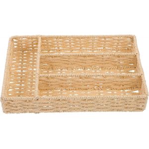 Panier De Rangement En Osier Tress&eacute; Pour Couverts Avec Compartiments Divis&eacute;s En Rotin,Fourchette,Cuill&egrave;re,Accessoires De Cuisine - Neuf