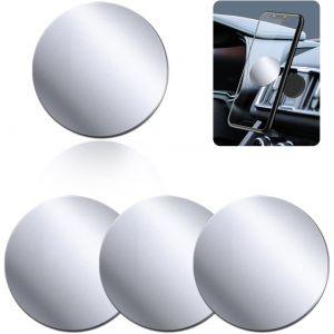 Plaques De M&eacute;tal Lot De 4 Pour Support T&eacute;l&eacute;phone Voiture Magn&eacute;tique, Plaque De M&eacute;tal Mince Avec Adh&eacute;sif Pour Aimant De T&eacute;l&eacute;phone (Argent&eacute;-Rondes) - Neuf