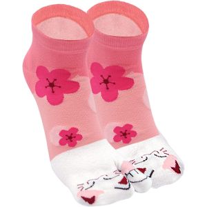 Jgd-Chaussettes Japonaises Tabi Femme Coton Chaussettes Tong Flip-Flop Sabots Tabi Socks Fantaisie Chaussettes 2 Orteil &Agrave; Motif Sakura, Taille 35-41, 4 Paires - Neuf