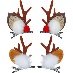 Barrette Noel 2 Paires Pince Cheveux No&euml;l Accessoire Cheveux Noel Mignon Bois De Renne Barrettes No&euml;l, Cadeau De Accessoire Cheveux No&euml;l Pour Filles Et Femmes (Brun-D) - Neuf