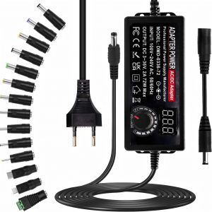 JGD-Alimentation Universelle 3V 36V 72W 2A Adaptateur d'alimentation 100 240V AC/DC Chargeur Universel avec 14 Connecteur et C&acirc;ble de Polarit&eacute; Inverse pour CCTV Cam&eacute;ra Routeur, Max 2000mA - Neuf