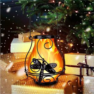 Lanterne solaire en m&eacute;tal avec flamme dansante pour d&eacute;coration ext&eacute;rieure suspendue - Neuf