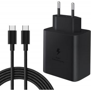 Chargeur Ultra Rapide USB-C 45 W pour Samsung Galaxy S25, S24, S23, S22, S21, S20, A16, A15, A14, A13, A12, A56, A55, A54, A53, A52, A36, A35, A33, A34, A32, A26, A70, A71, A50 (1 Pack Nylon) - Neuf
