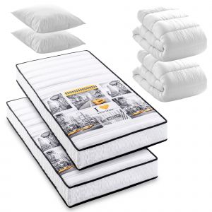 BLUE MOON Pack Manhattan Lot de 2 Matelas New York Mousse 90x190 + 2X couettes + 2X oreillers Fabriqué en Belgique - Neuf
