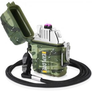 ERYI-Briquet Électrique Usb Rechargeable Double Arc Sans Flamme - Étanche Coupe-Vent Mini Briquet Pour Camping, Randonnée, Aventure - Neuf