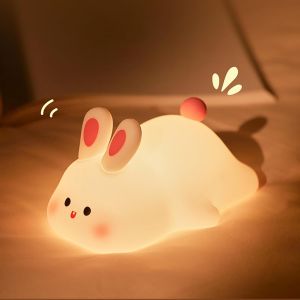 Veilleuse Bébé, Veilleuse Enfant Silicone Tactile Kawaii Lapin Veilleuse Led Rechargeable Avec Fonction Minuterie Deco Chambre Lampe Chevet Idee Cadeau Garçon Fille - Neuf