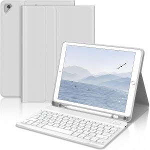 Kalanka-Coque Clavier Pour Ipad 9.7"", Ipad 6eme/5eme Generation 2018/2017, Ipad Air 2/1-2014/2013, Azerty Clavier Sans Fil Bluetooth D&eacute;tachable Housse Avec Pen Holder, Gris Clair - Neuf