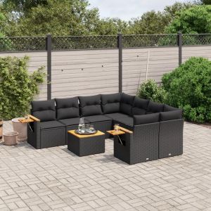 Prolenta Premium - Salon De Jardin 9 Pcs Avec Coussins Noir R&eacute;sine Tress&eacute;e - Neuf