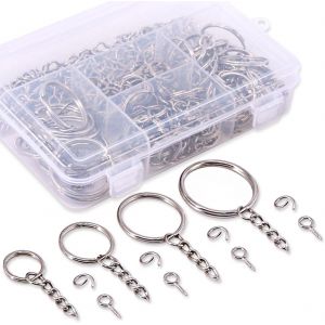 Mevronisshop-100 Pcs Porte-Cl&eacute;s Anneaux Avec Cha&icirc;ne Et Tiges &Agrave; Vis 100 Pcs Bulk Pour Travaux Manuels Argent&eacute; - Neuf