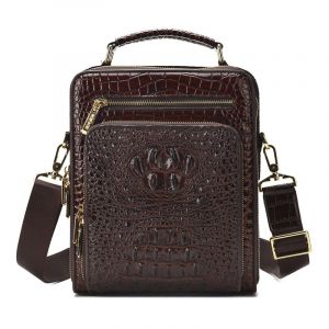 Sac à main à motif Crocodile pour hommes,sacoche à bandoulière,décontracté,vertical,fourre-tout en cuir de vache,petit porte-documents - brown - Neuf