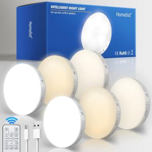 Lampe Detecteur De Mouvement Interieur, 6 Pièces Veilleuse Detecteur De Mouvement Pile Lampe Led Rechargeable, Lumiere Detecteur De Mouvement Pour Escalier,Chambre,Cuisine,Armoire,Placard - Neuf
