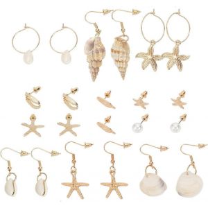 Kal-11 Paires Boucles D'oreilles Coquillage, Boucles D'oreilles Étoile De Mer Coquillages Boucles D'oreilles Sirène Kit Bijoux Été Plage Fantaisie Pour Fête L'été Mariage Femmes Hawaïen - Neuf
