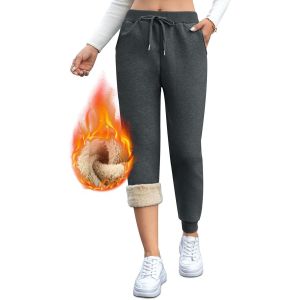 Jexnovashop-Pantalon Jogging Femme, Pantalon Chaud Doubl&eacute; De Polaire Pantalon De Surv&ecirc;tement Pantalon Sport Thermique D'hiver Femmes Avec 2 Poches, Taille &Eacute;lastique Et Cordon De Serrage - Neuf