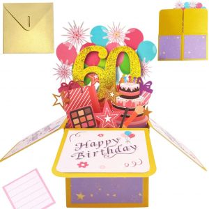 Carte Anniversaire 60 Ans Cartes D'anniversaire Pop-up Carte de Voeux 3d Avec Enveloppe Cadeau pour Femmes Hommes Filles Amis Mères (A 60) - Neuf