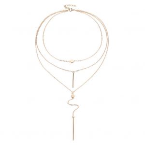 Collier Chaine Multicouches Pour Femme, Style Occidental, Barre Verticale, Gaufrette (Or) - Neuf