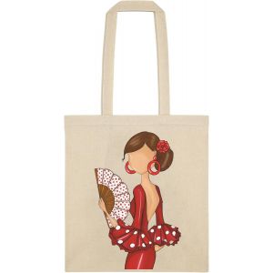 Sac fourre-tout en coton 135 g/m&sup2; avec illustration flamenca &iquest; 38 x 42 cm &iquest; poign&eacute;es longues &iquest; capacit&eacute; 5 kg - Neuf
