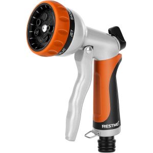 Ulteronixshop-RESTMO Pistolet d'arrosage de Jardin, M&eacute;tal Pulv&eacute;risateur de Tuyau, 7 Mod&egrave;les Pistolet avec D&eacute;bit d'eau R&eacute;glable pour Lavage de Voiture & Cour, Arroser Plantes & Pelouse- Orange - Neuf