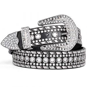 Strass Ceinture Pour Les Femmes, Western Cowgirl Bling De Cuir Clouté Ceinture De Pantalon Jeans Noir - Neuf