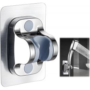 ChenQuanSarl-Support Pommeau De Douche Angle R&eacute;glable , Support De Douchette Universel, Support De Pommeau De Douche Sans Per&ccedil;age, 12Cm Panneau Surdimensionn&eacute; Adh&eacute;sif Fort, Chrom&eacute;, Argent - Neuf