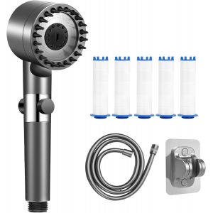 JGD-Pommeau Douche Universel &Eacute;conomie d'eau, Pommeau de Douche Haute Pression avec Tuyau 1.5 M, Shower Head de Rechange avec Support de Douche Manuel Sans Per&ccedil;age, Pommeau de Douche avec Filtre 5 PCS - Neuf