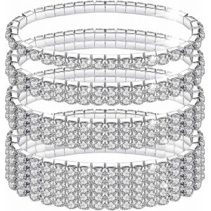 Asas-2 Pièces Bracelets Extensibles En Strass,Tennis Diamant,Bijoux Empilables De Mariée Étincelants En Cristal D'argent,Élastique Pour Fête De Mariage Femmes - Neuf