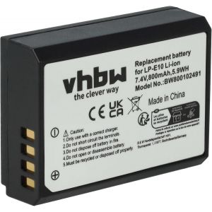 Batterie Compatible avec Canon EOS 2000D, 4000D Appareil Photo, Reflex numérique (800mAh, 7,2V, Li-ION) - Remplacement pour Canon LP-E10 - Neuf