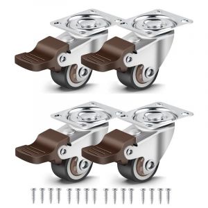 Heavy Duty 4 Pack de 1 Pouce de Lanceur de sorts de Transport de Pivotement de la Plaque de Roues pivotantes, Durable Roulette Pivotante Roue avec Frein de Polyuréthane - Meubles Rouleau de Lanceur de sorts - Neuf