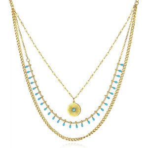 Kal-Colliers Femme Or C?ur Pendentif Acier Inoxydable Collier Oeil Du Diable Plaqué Or Femme Colliers Personnalisation Bijoux Cadeau - Neuf