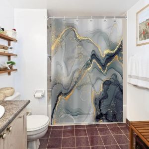 SJZG-Rideau Douche Anti Moisissure, Rideau De Douche 150X200Cm Gris Aquarelle Effet Marbre Vert Rideaux De Baignoire Tissu Lavable Imperm&eacute;able Polyester Rideaux Salle De Bain Avec 10 Crochets - Neuf