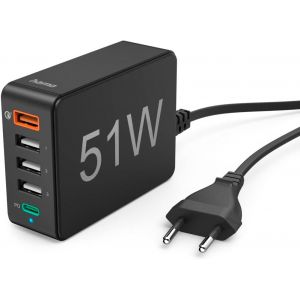 SJZG-Chargeur Rapide 51W 5 Ports Usb Dont Usb-C Pd Et Qualcomm Quick Charge 3.0, Adaptateur Secteur, Charge Ultra Rapide, Design Elegant Noir - Neuf