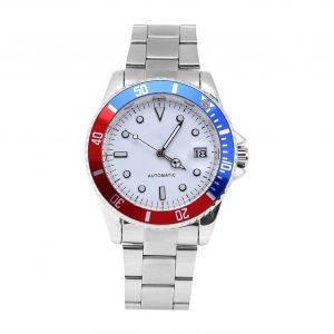 Montre-Bracelet Mecanique Automatique Pour Homme Winner, Bracelet En Acier Inoxydable, Rouge, Bleu Et Blanc - Neuf