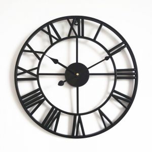 Horloge de jardin (noire), horloge murale d'ext&eacute;rieur 40 cm/16 pouces, horloge de jardin &agrave; chiffres romains, horloge d'ext&eacute;rieur en fer - Neuf
