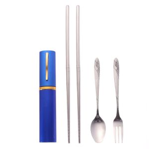Ensemble De Vaisselle Portable En Acier Inoxydable : Fourchette, Cuill&egrave;re, Baguettes Et &Eacute;tui Pour Les Voyages, Le Camping Et L'usage Quotidien - Neuf