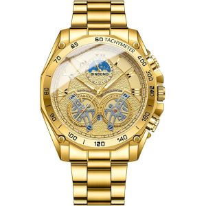 Eryi-Montre Homme Acier Inoxydable,Montre À Aiguille Luminescent Homme-3atm Etanche-Analogique Quartz,Montre À Bracelet-Cadran Rond À Trois Yeux Décoratif Et Calendrier,Cadeau Homme - Neuf
