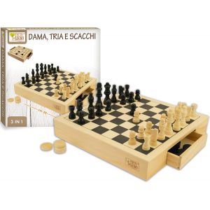 Eryi-, Echiquier En Bois Portable 3 En 1. Dame, Échecs Et Tria, Jeux Pour Enfants En Bois. Tiroirs Amovibles, Il Y A Des Pièces De Rechange. - Neuf