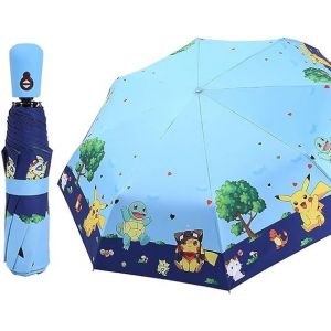 (Bleu Ciel) 1 Parapluie Pliable Pour Enfant Pikachu, Ouverture Automatique, Dessin Animé, Protection Uv, Parapluie De Voyage, Compact Et Coupe-Vent, Convient Aux Filles, Garçons Et Femmes - Neuf