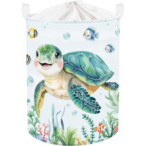 TIANYI-45L Grand Corbeilles &agrave; Linge Vert Mer Tortue Pour Gar&ccedil;on Fille avec Poign&eacute;e Paniers &agrave; Linge Sale Repliable V&ecirc;tements Jouets avec Couvercle Pour Salle de Bain Chambre &agrave; Coucher - Neuf