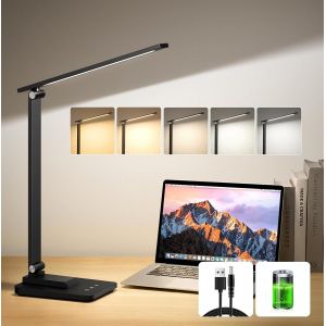 Lampe De Bureau, 10 Luminosité 5 Couleur Lampe Bureau, 3600mah Lampe Led Rechargeable Lampe Sans Fil, Protection Des Yeux Lampe Bureau Lampe De Bureau Sans Fil, Lampe De Bureau Led Minuterie De 45min - Neuf